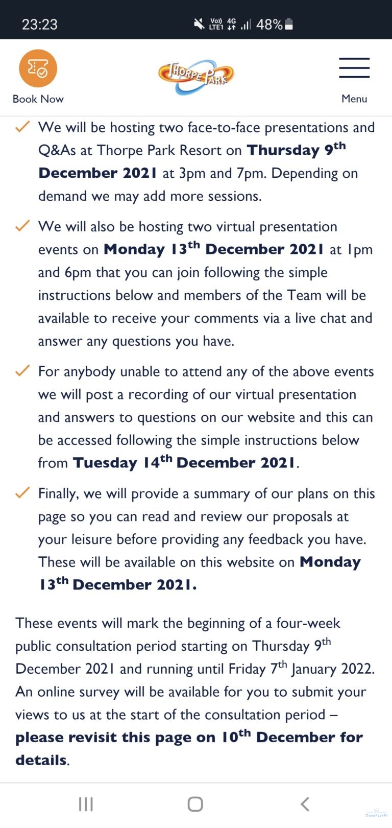 Thorpe Park Consultation Dates